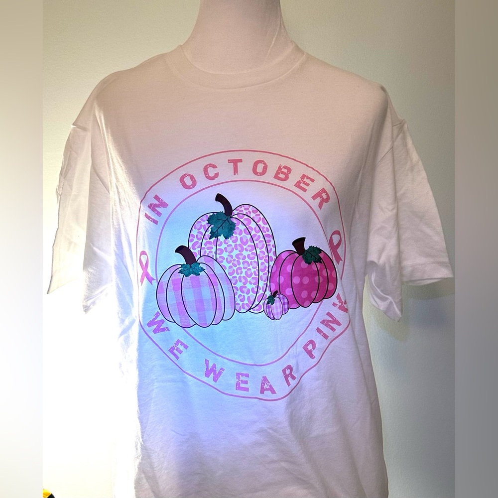 In October We Wear Pink-Breast Cancer Awareness Short Sleeve Tee in White